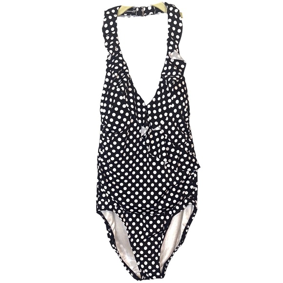 Swim Vintage Inspired One Piece Ruffle Trimmed Polka Dot Size 8